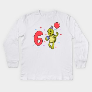 I am 6 with turtle - kids birthday 6 years old Kids Long Sleeve T-Shirt